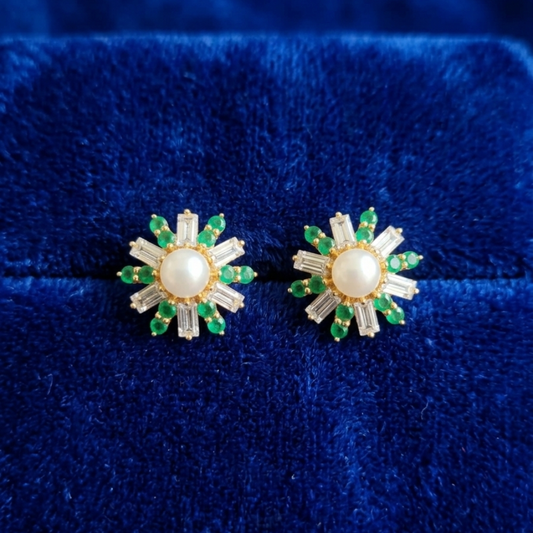 Emrald Stoned White Pearl Tops