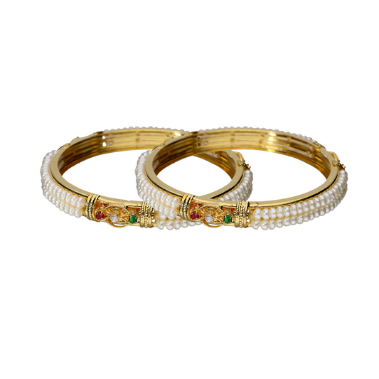 White 2 Line Pearl Bangle