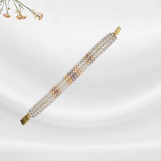 Multi-Coloured 3 Line Pearl Bracelet