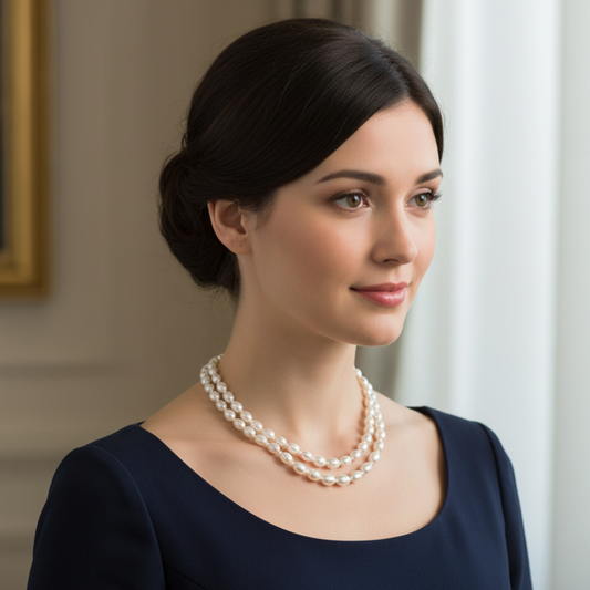 Beautiful White Oval Shape 2 line Necklace