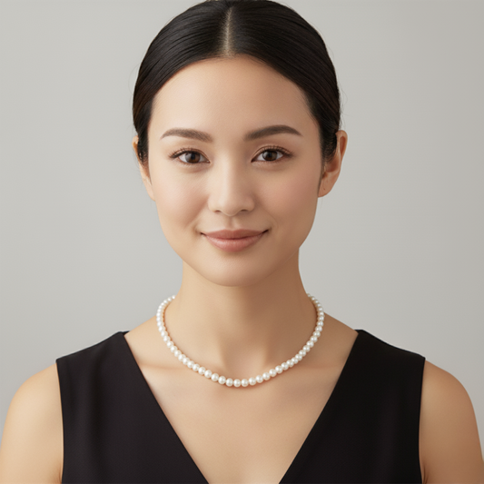 White Rounded Single Line Pearl Necklace