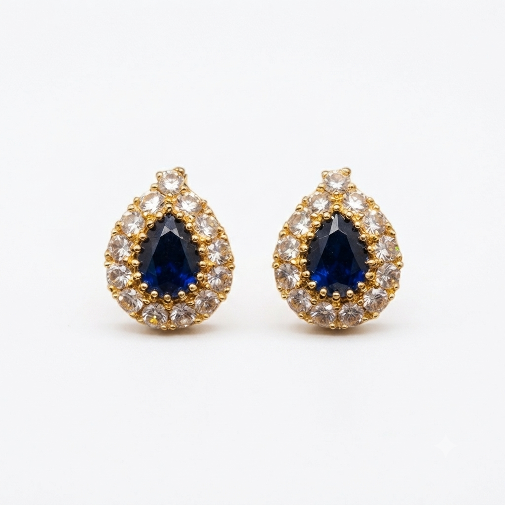 Classic Pear-Shaped Blue Crystal Cluster Studs