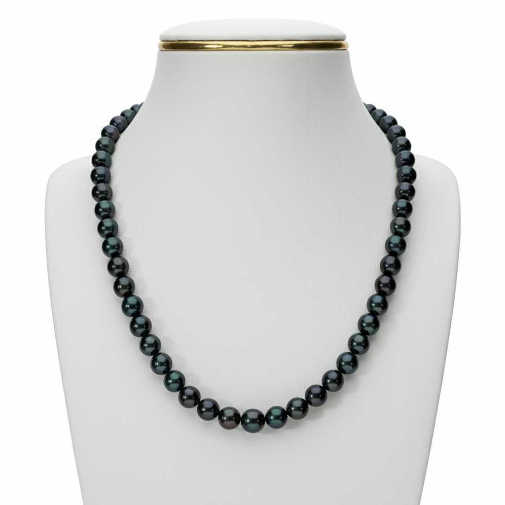 Black Rounded Pearl Necklace