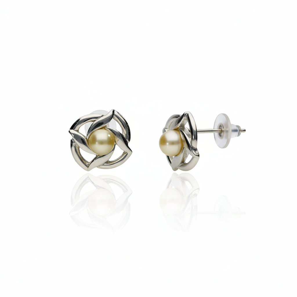 silver-toned pearl Studs