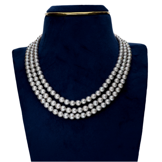 Stylish 3 Layered Gray Pearl Necklace