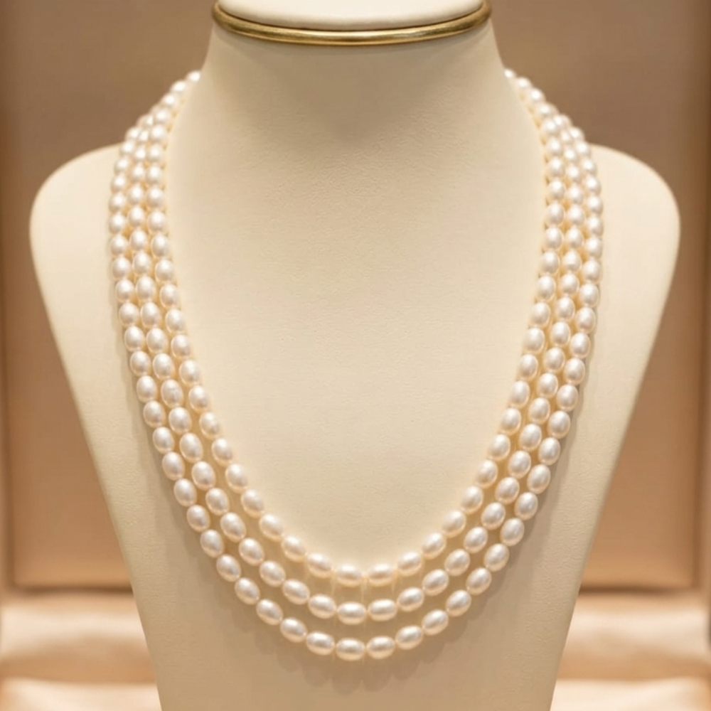 Classic Three-Strand White Pearl Necklace