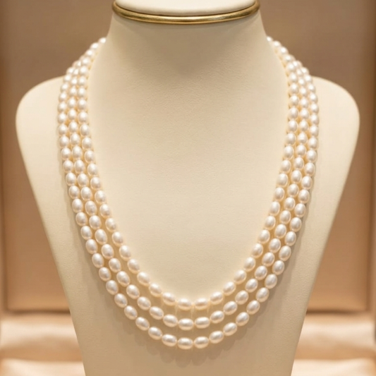 Classic Three-Strand White Pearl Necklace
