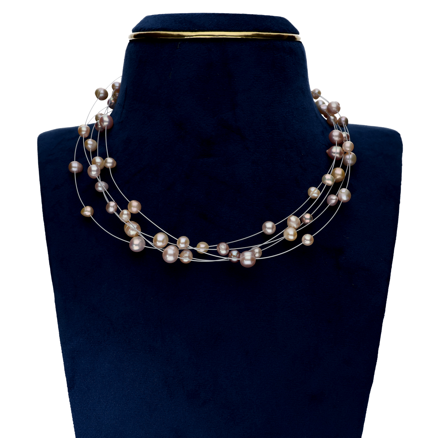 Pink & Peach Colour Pearls On Silver Chain