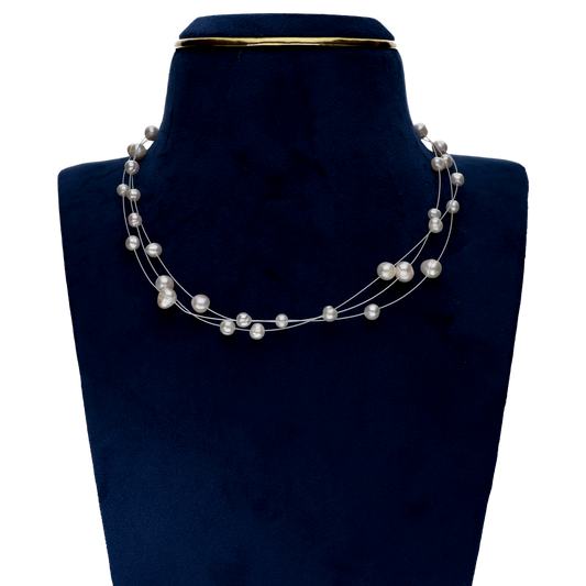 Beautiful White Colour Pearls On Silver Chain