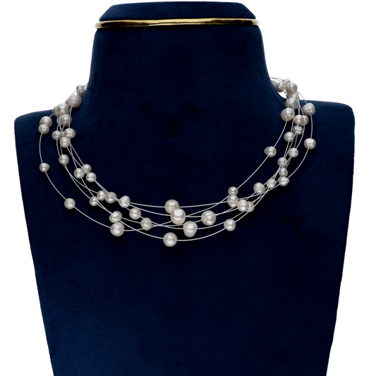 Fresh Water White Colour Pearls On Silver Chain