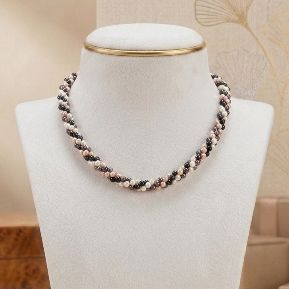 Elegant Multi-Tone Twisted Pearl Necklace