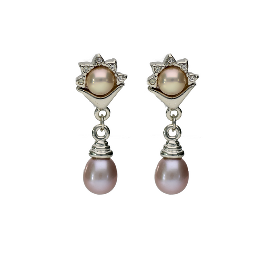 Classy White & Pink Pearl Earring