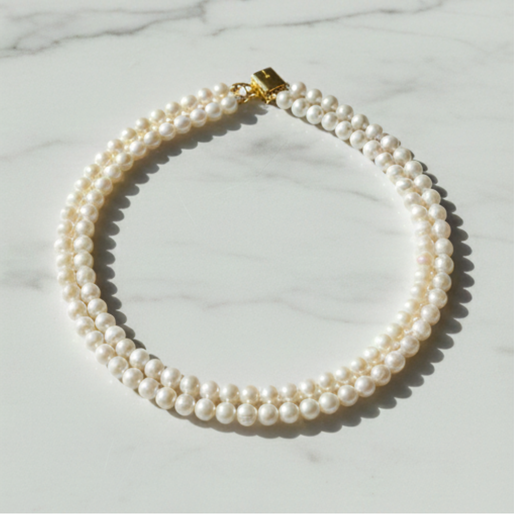 White Pearl 2 Row Necklace