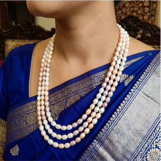 Mix Colour 3 Line Pearl Necklace
