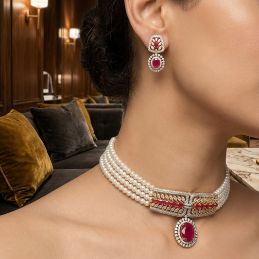 Regal Pearl & Ruby Choker Set