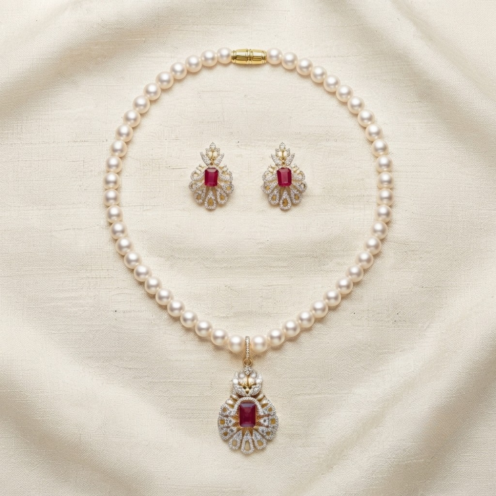 Pearl Locket set With Ear Rings