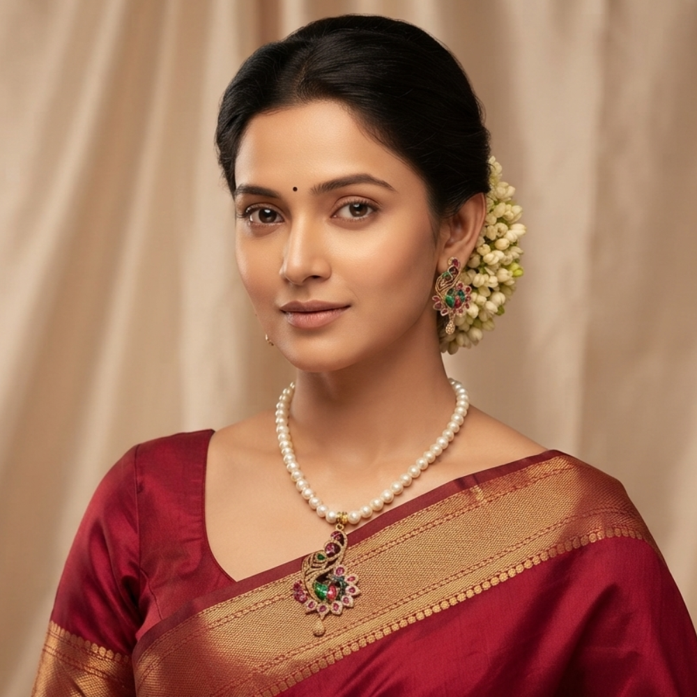 Peacock Shape Pearl Locket Set
