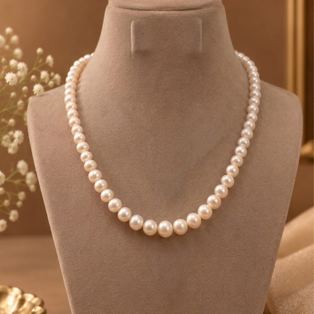 White Single Line Pearl Necklace