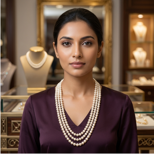 Fresh Water 3 lines Pearl Neckalce