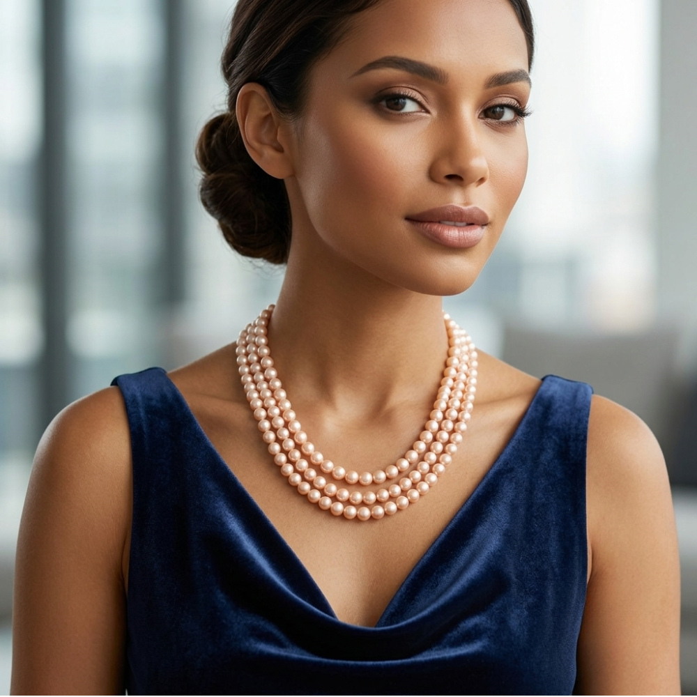 Three-Strand Peach Pearl Necklace