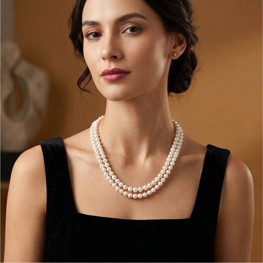 Double-Strand White Freshwater Pearl Necklace