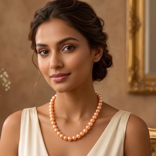 Peach Colour Pearl Necklace
