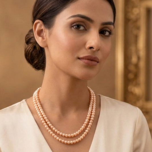 Timeless Peach Colour Pearl Necklace