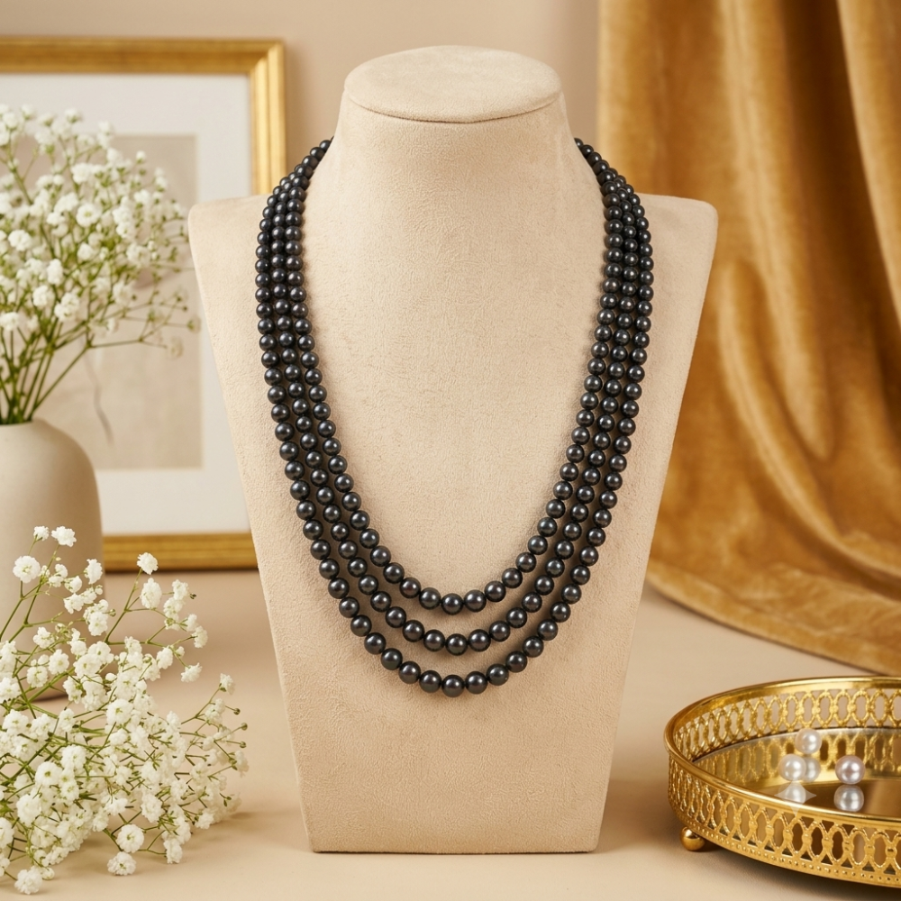 Black Colour Gradation Pearl Necklce