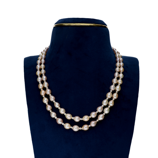 Oval Shape Pink Pearl Necklace