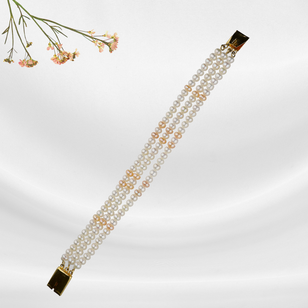 Multi-Coloured 3 Line Pearl Bracelet