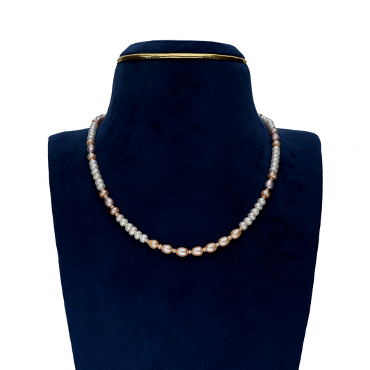 White and Peach Coloured Pearl Necklace