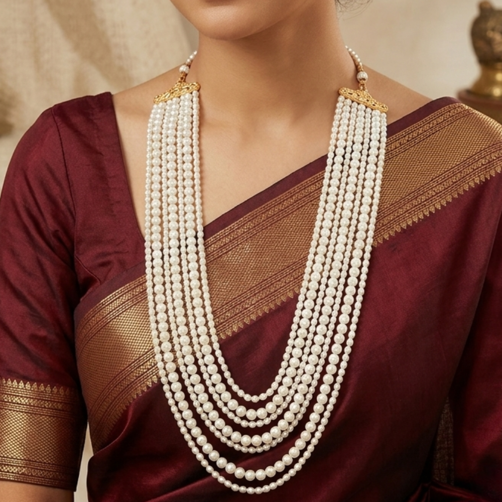 Traditional 7-Layer Pearl Long Necklace