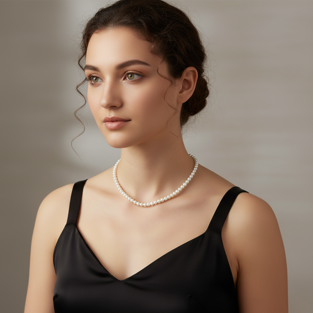 White Single Layered Pearl Necklace