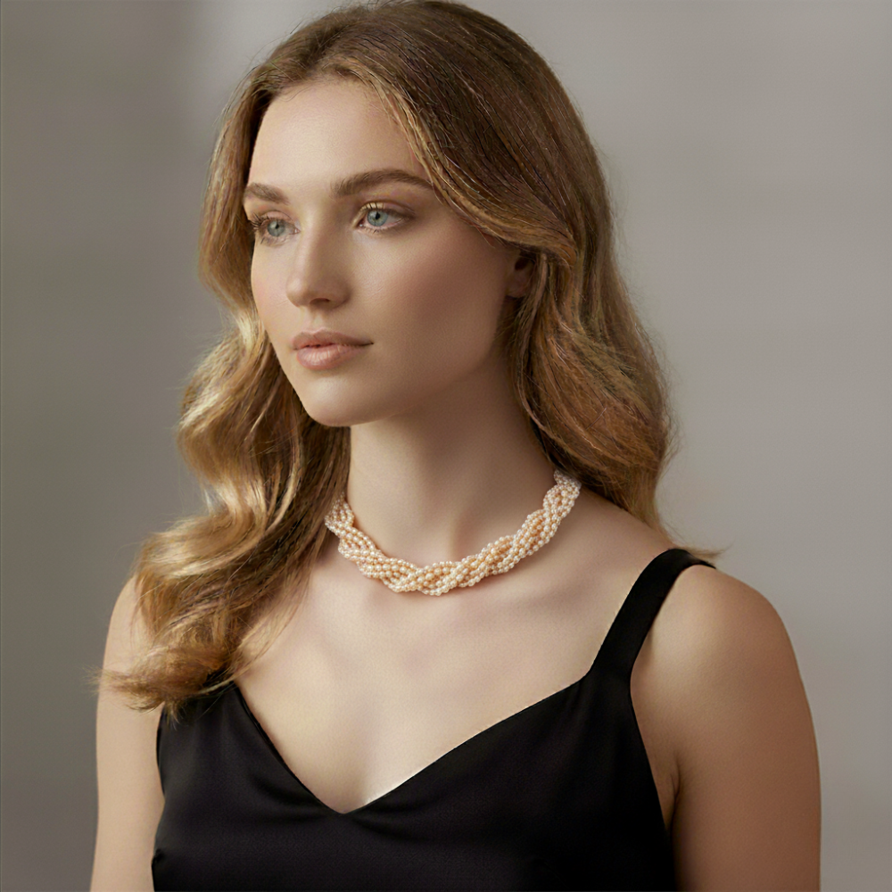 Peach Rice  Pearl Necklace