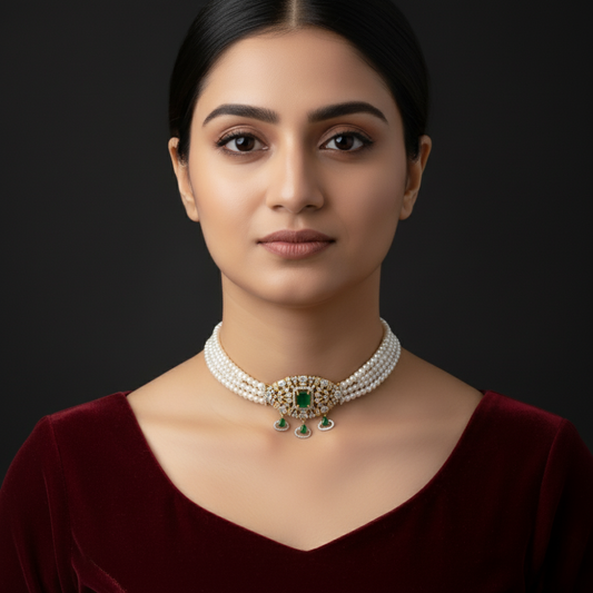 Beautiful Emerald White Pearl Neclace