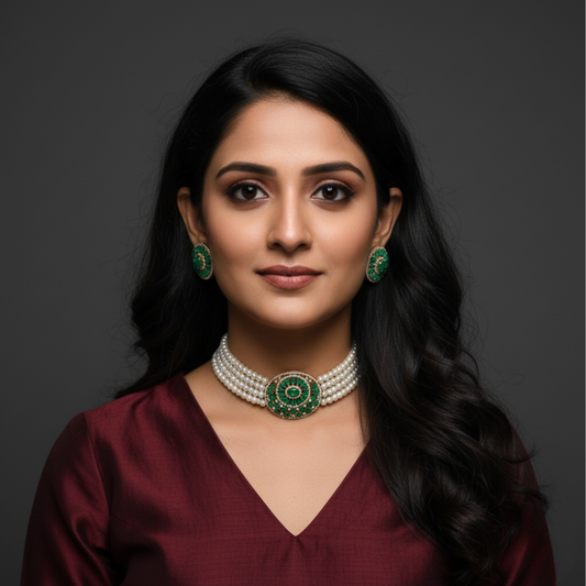 Emerald Round Pearl Necklace Choker