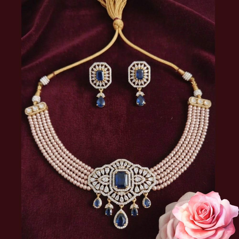 Blue Simple Pearl Chowker