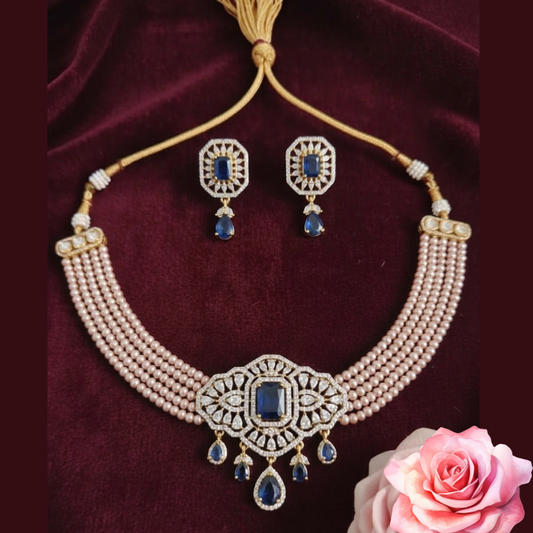 Blue Simple Pearl Chowker