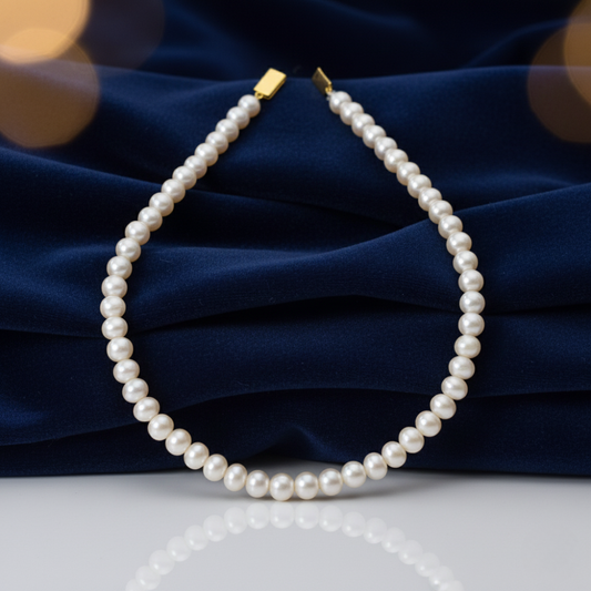 Classic Round Pearl Necklace with Gold Clasp