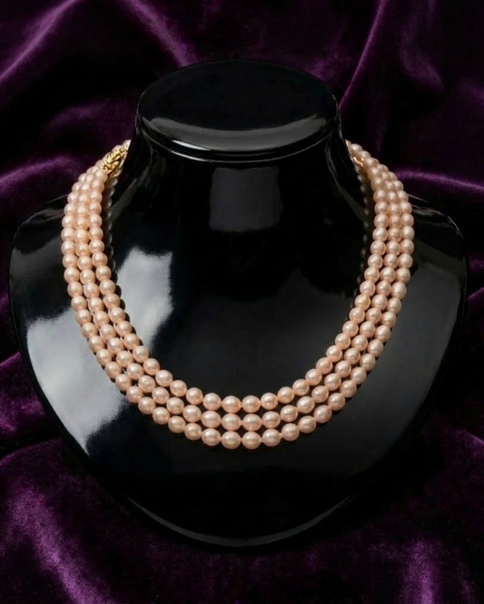 Triple Strand Pink Pearl Necklace