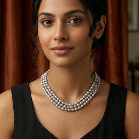 Grey 3 Strand Pearl Necklace