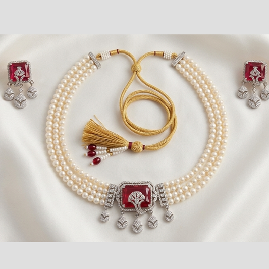 Classic Pearl and Ruby Choker