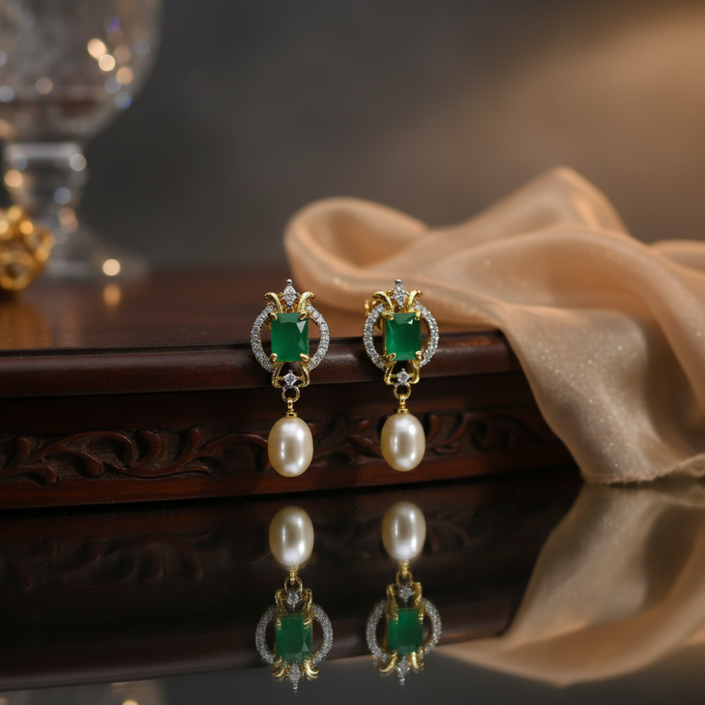 Emerald Cascade Pearl Earrings