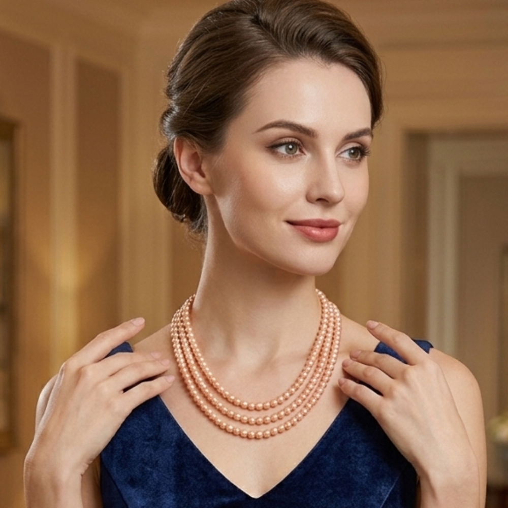 Peach Colour Pearl Necklace