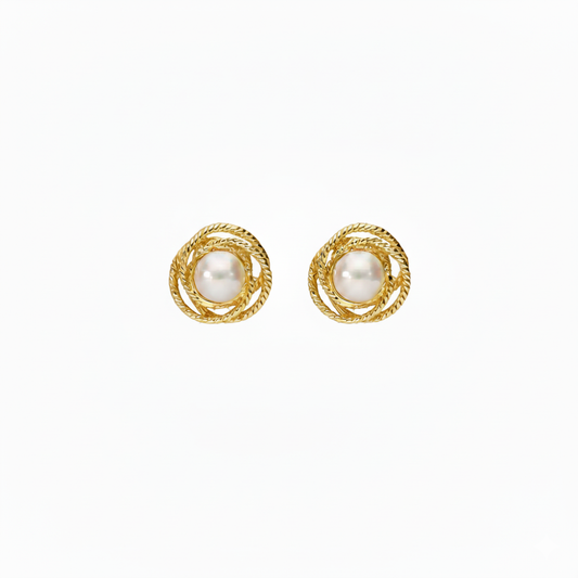 Golden Spiral Pearl Studs