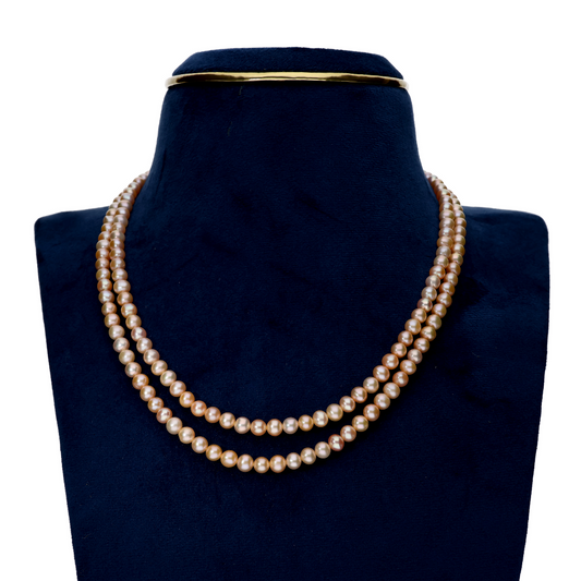 Peach Round 2 Layered Pearl Necklace