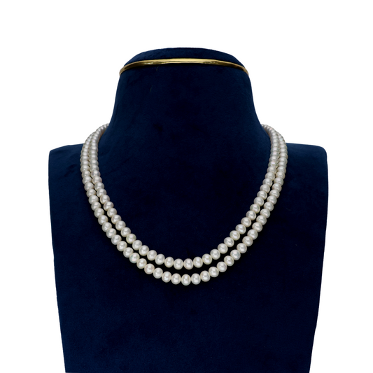 White 2 Layered Round Pearl Necklace
