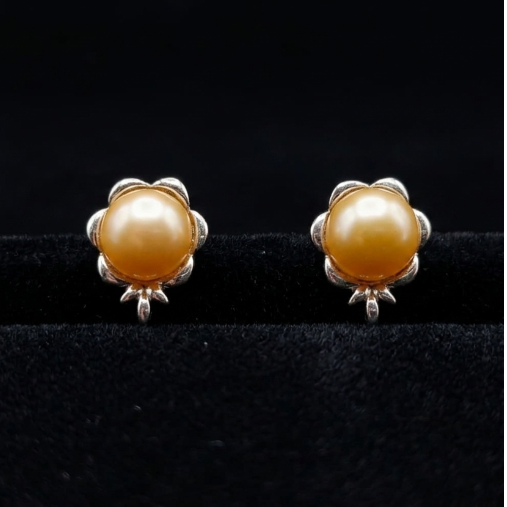 Golden Colour Pearl Floral Studs