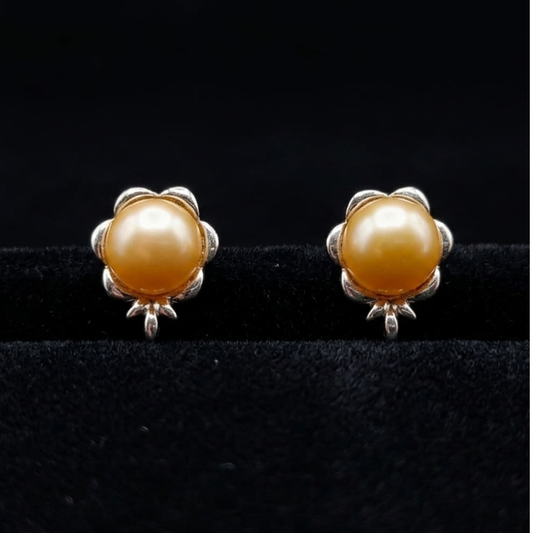 Golden Colour Pearl Floral Studs