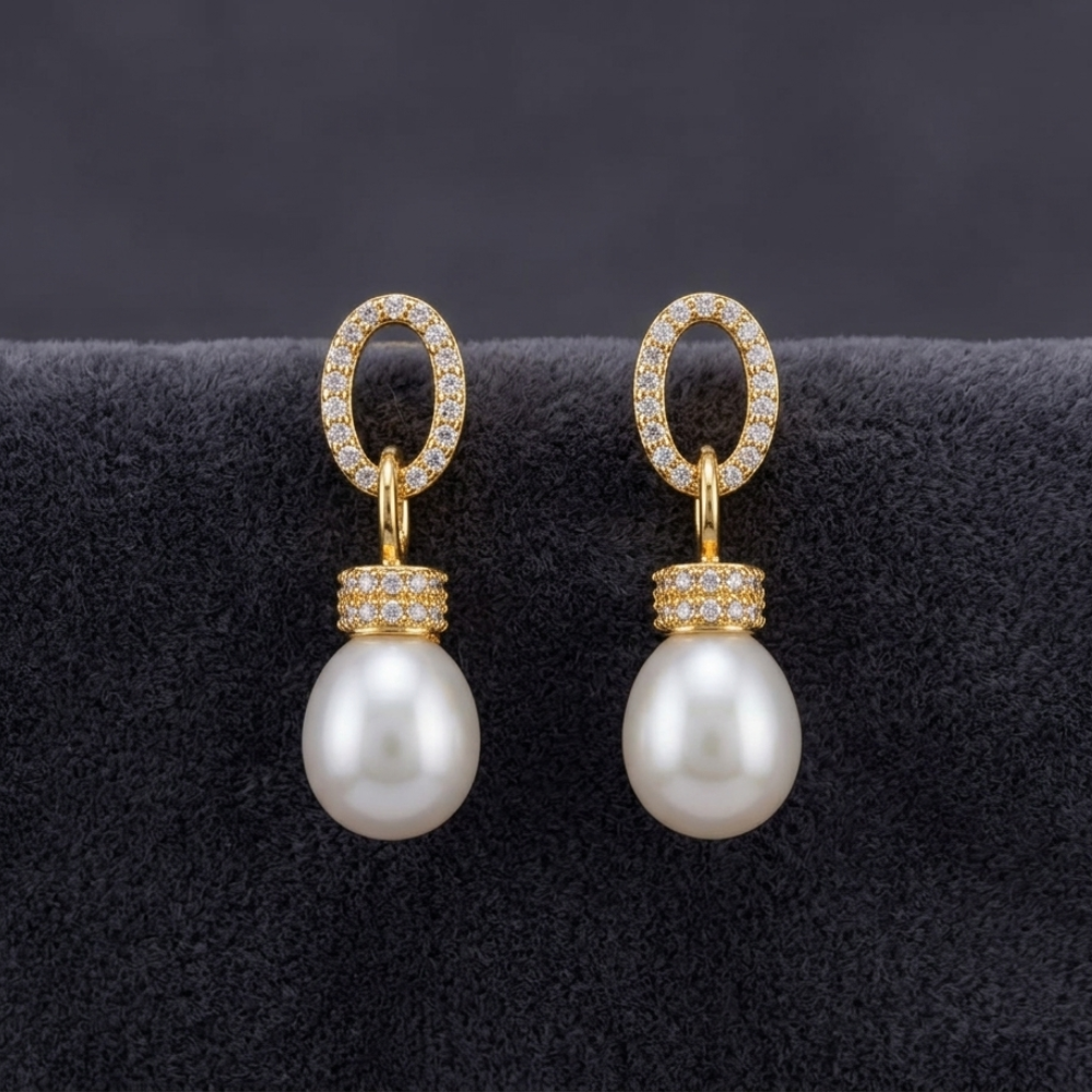 Golden Colour Hoop Pearl Drop Earrings